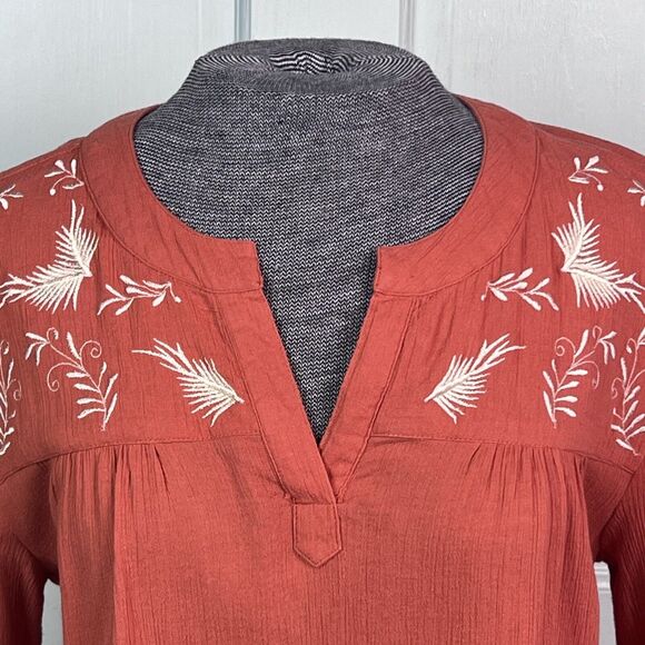 Embroidered Tiered Cotton Midi Dress Gauze Vermont Country Store Spice Rust Sz S - Picture 4 of 10